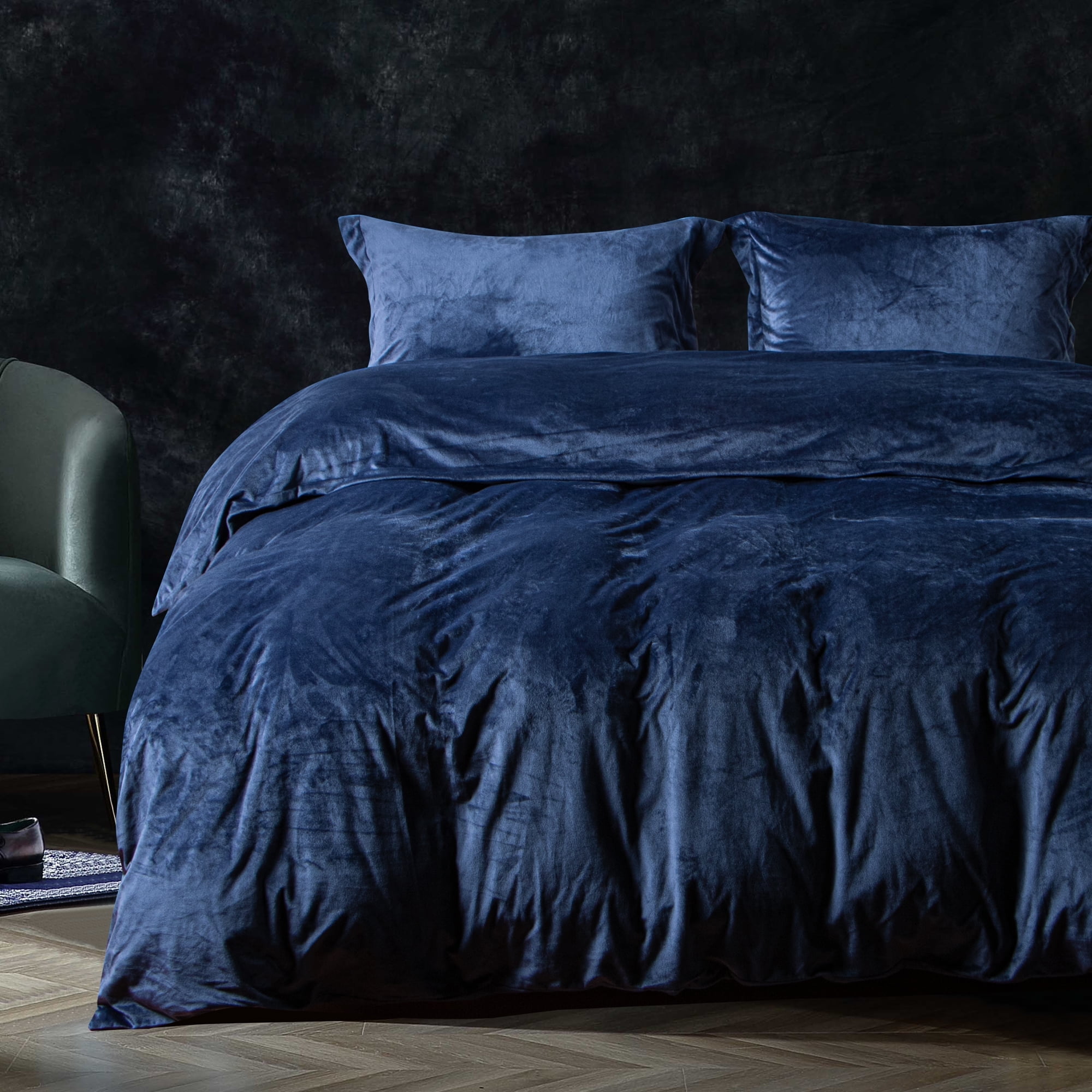 Flxxie Ultra Soft Velvet 3 Pieces Duvet Cover Set with Pillow Shams, King, Navy Blue