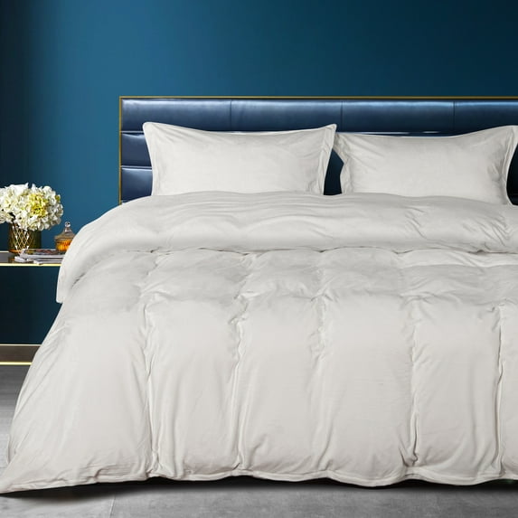 Flxxie Ultra Soft Velvet 3 Pieces Duvet Cover Set with Pillow Shams, Queen, White