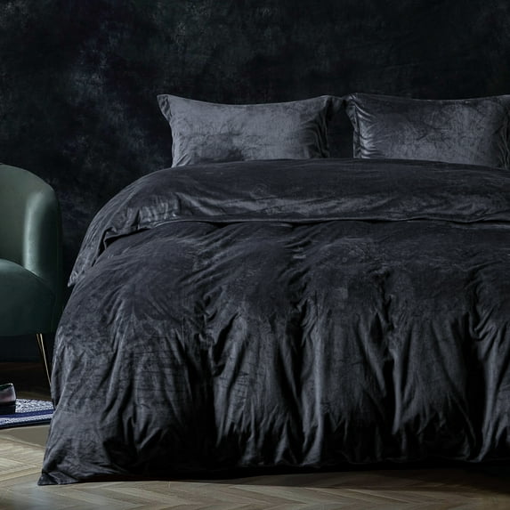 Flxxie Ultra Soft Velvet 3 Pieces Duvet Cover Set with Pillow Shams, Twin, Charcoal Gray
