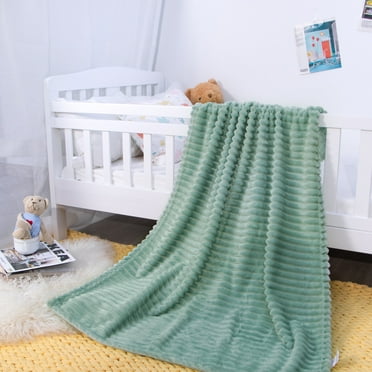 Flxxie Ultra Soft Warm Cozy Flannel Fluffy Fuzzy Toddler Blanket, Striped Design Baby Plush Blanket for Boys or Girls, 30" x 40", Mint