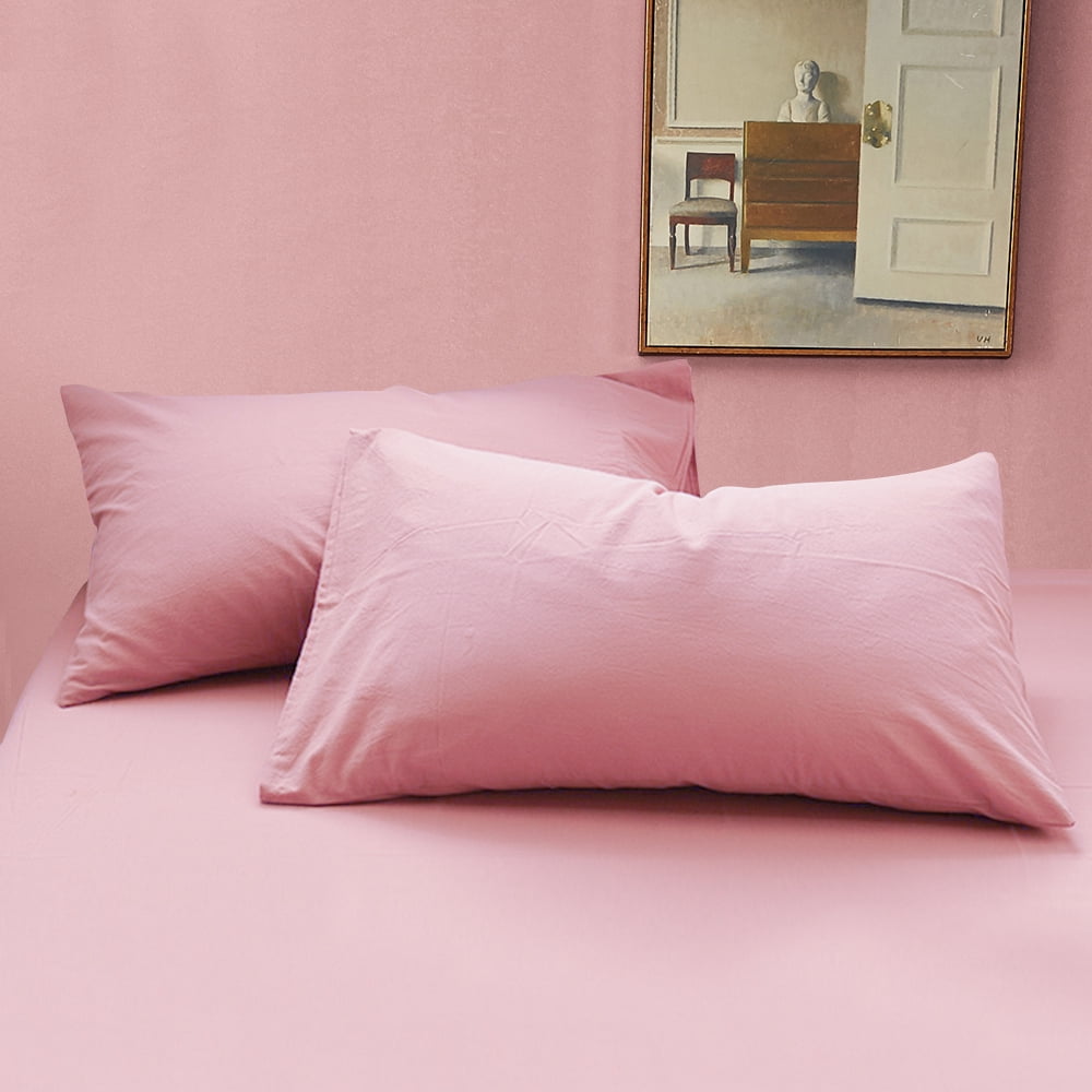 Flxxie Washed Cotton Pillowcases Set of 2, Breathable Yarn Dyed Solid