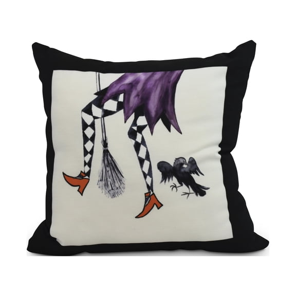Fly Away Witch 18 Inch Cream Halloween Print Decorative Throw Pillow