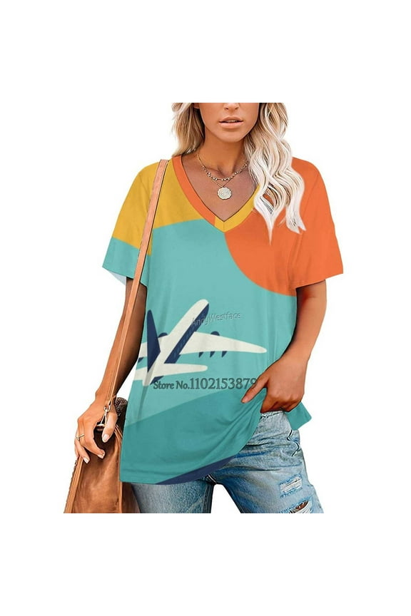 Fly Away Zipper Sexy T-Shirt Casual Tops Hollow Pullover Ladies Top T Shirts Airplane Fly Dreams Vocation Holiday Happy Sun