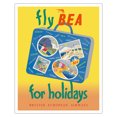 thumbnail image 1 of Fly BEA for Holidays - British European Airways - Vintage Airline Travel Poster c.1950s - Fine Art Matte Paper Print (Unframed) 16x20in, 1 of 4