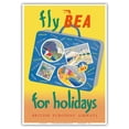 thumbnail image 1 of Fly BEA for Holidays - British European Airways - Vintage Airline Travel Poster c.1950s - Master Art Print 10in x 14in, 1 of 4