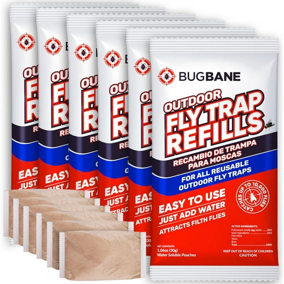 Fly Bait Fly Trap Refill Packets 6x1oz. Non Toxic Dissolvable Granules Work with All Reusable Flies Traps Outdoors Attractant. Flies Trap Bait Magnet Ranch Flytrap Outdoors. Cebo para Moscas