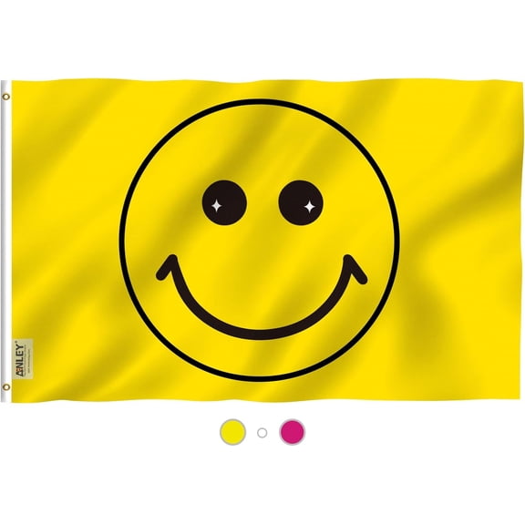 Fly Breeze 3x5 Foot Yellow Happy Face Flag - Vivid Color and Fade Proof - Canvas Header and Double Stitched - Flags Polyester with Brass Grommets 3 X 5 Ft