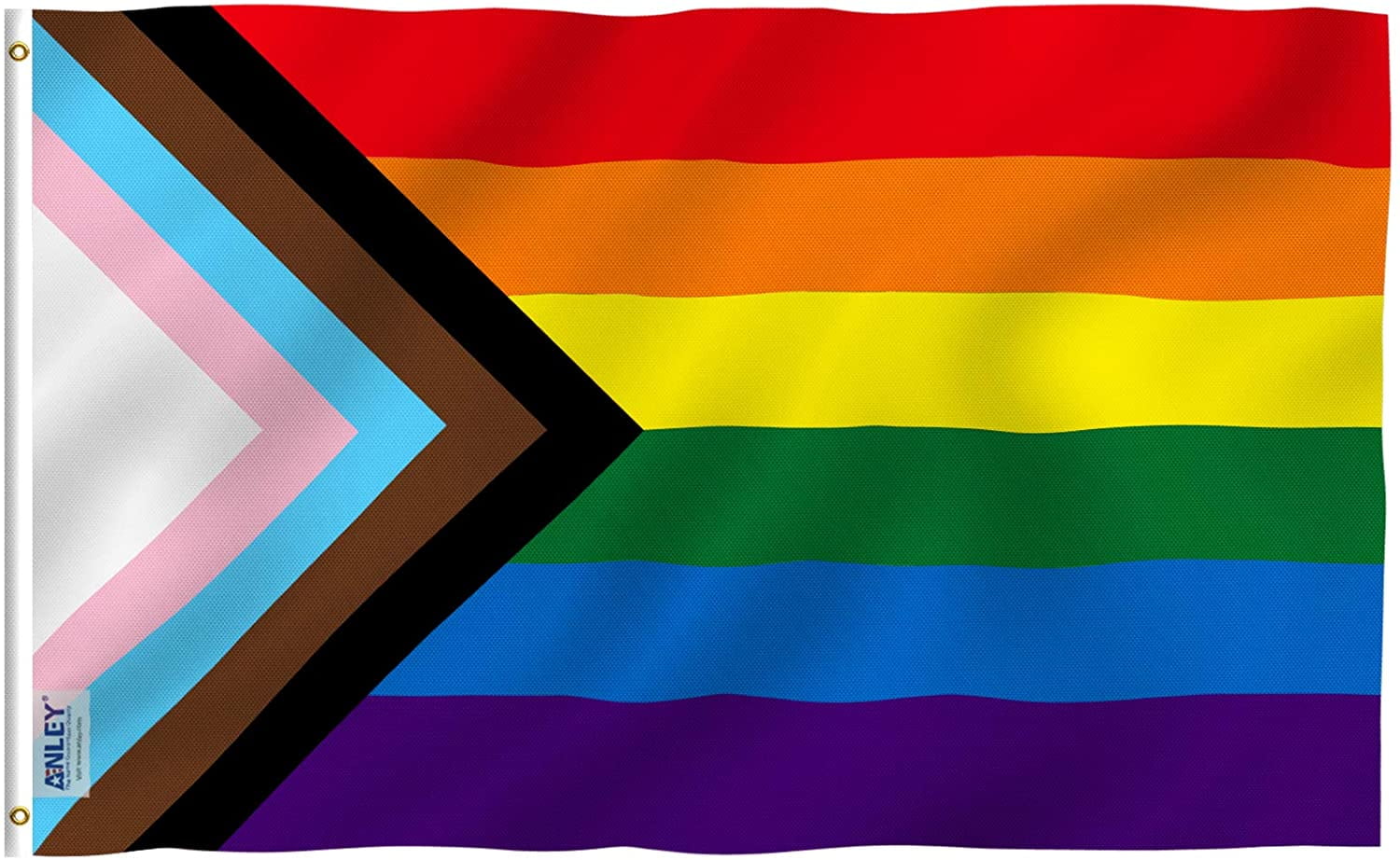 Fly Breeze 3x5 Ft Progress Pride Flag Rainbow Flag - Vivid Color and Fade proof - Canvas Header and Double Stitched - Rainbow Transgender Lesbian LGBT Flag Polyester