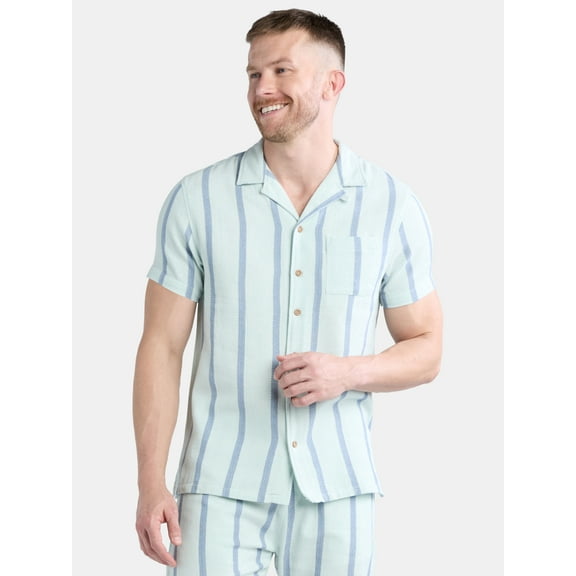 Fly By Night Men’s and Big Men’s Tour Striped Button Up Shirt with Short Sleeves, Sizes S-3XL