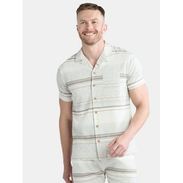 Fly By Night Men’s and Big Men’s Tour Striped Button Up Shirt with Short Sleeves, Sizes S-3XL