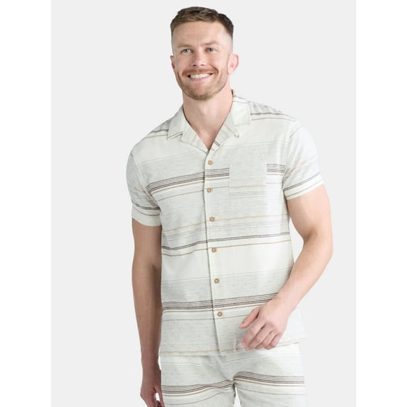 Fly By Night Men’s and Big Men’s Tour Striped Button Up Shirt with Short Sleeves, Sizes S-3XL