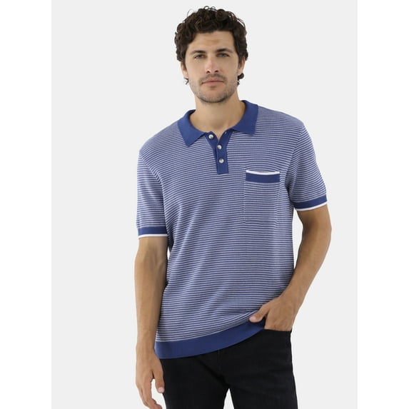 Fly By Night Men's and Big Men's Trento Sweater Knit Striped Polo Shirt, Sizes S-3XL