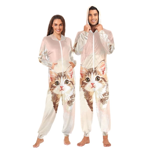 Fly Cat Wings Adult Onesie Pajamas Slim Fit Christmas One Piece Suit Pjs for Women and Men Hooded Zipper