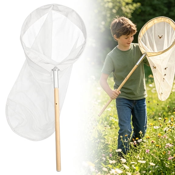 Fly Catching Net, 18.1 inch Wood Handle Butterflys Net, Polyester Mesh Iron Hoop, Suitable for Outdoor Nature Exploration Toy & Playing