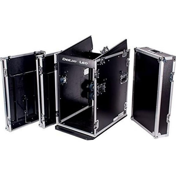 Fly Drive Case 14U Space Slant Mixer Rack - 16U Space Vertical Rack System with Full AC Door with Caster Board