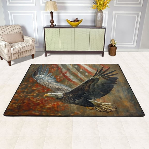 Fly Eagle American Flags Area Rug Washable 72 x 48 Floor Carpet Mat Non Slip for Bedroom Living Room Kids Room Home Decor