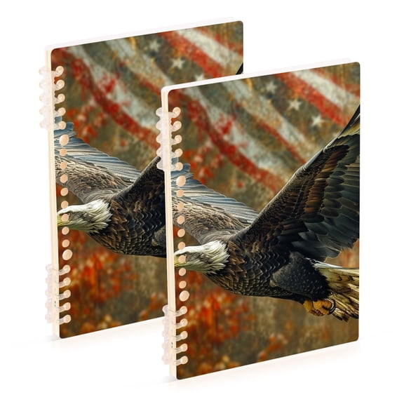 Fly Eagle American Flags Ring Binder Notebook Journey Note Diary College Ruled Spiral Notebook Study Loose Leaf Paper A5 60 Pages
