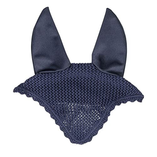 Fly Ear Bonnet | Color Navy | Protects Against Pesky Flies and Gnats | Crocheted Cotton Material | Fits Under Bridle Crowns | Comfortable for Ring Work or Trail Rides