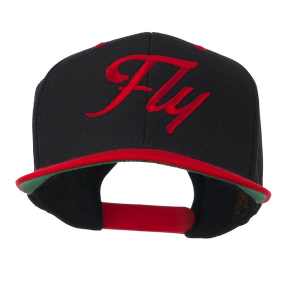 Fly Embroidered Flat Bill Cap - Black Red OSFM