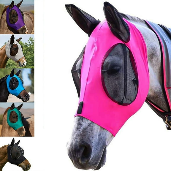 Fly Face Cover - with Ears and Nose Cover, Breathable Anti-mosquito Lycra Stretchy Comfortable Horse Animal Cover