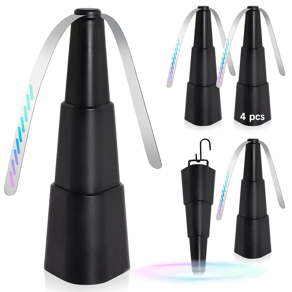 Fly Fans for Tables, 4 Packs Indoor Outdoor Fan Portable with Holographic Blades and Hooks, Batteries Powered Table Fan for Picnic, Party, Restaurant, Kitchen and BBQ