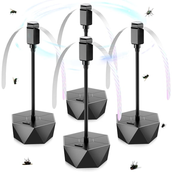 Fly Fans for Tables, Repellent Fan Outdoor Indoor Keep Flies Away, Tables with Holographic Blades Picnic, Party, Restaurant, Kitchen, and BBQ, 4 Pack Black