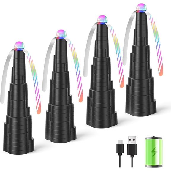 Fly Fans for Tables, Type-C Rechargeable Fly Fan, Tabletop Bug Fans with Colorful Light, Foldable Fly Spinner with Soft Holographic Blades for Picnic, Restaurant, Party, Home, BBQ (4 Pack)