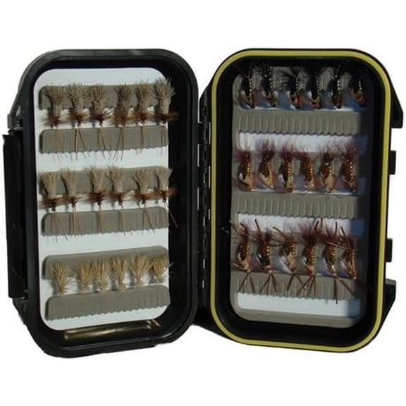 Fly Fishing Caddis Fly Assortment, 36 Flies with Small Fly Box