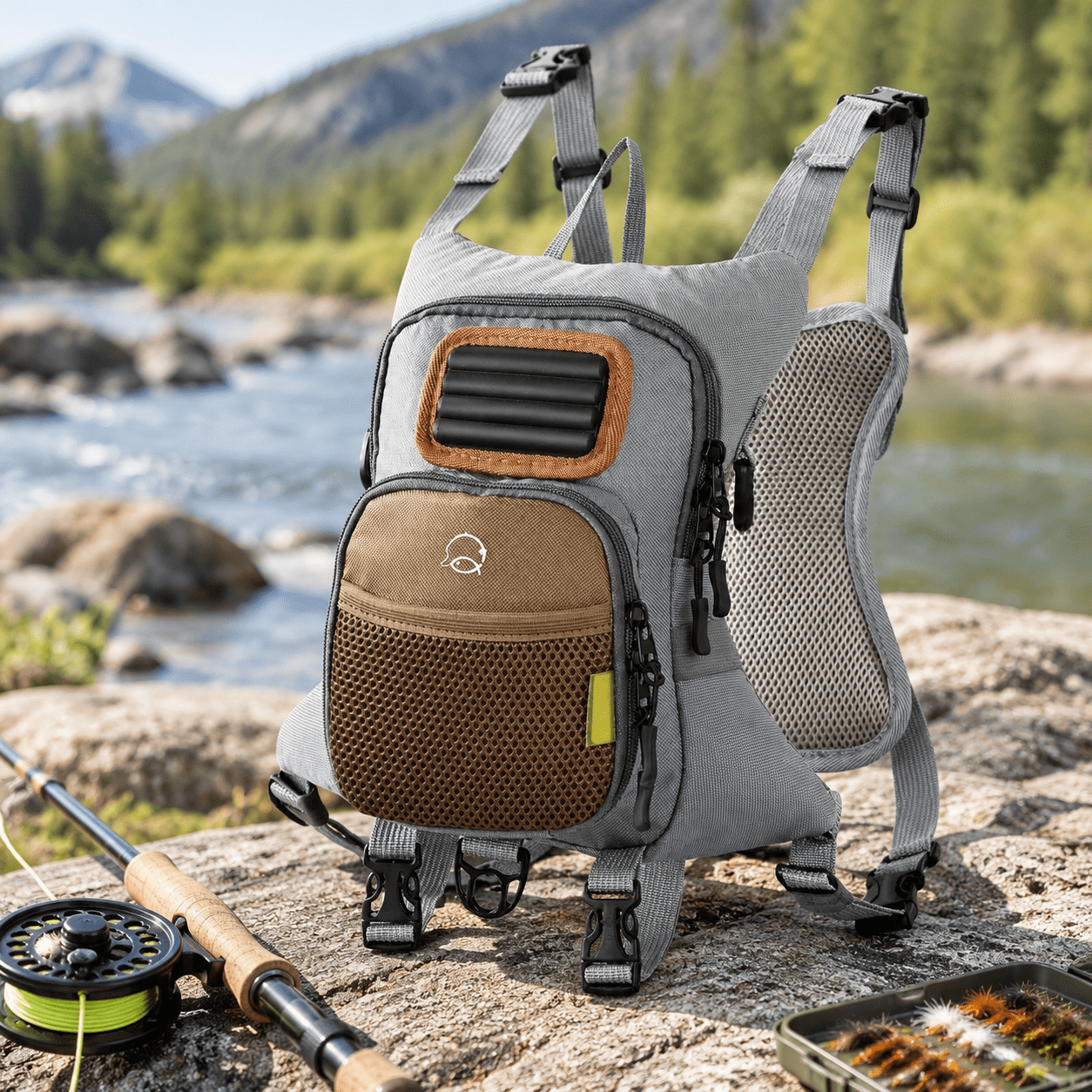 Fly Fishing Chest Pack with Waterproof Tackle Storage and Net Holder ...