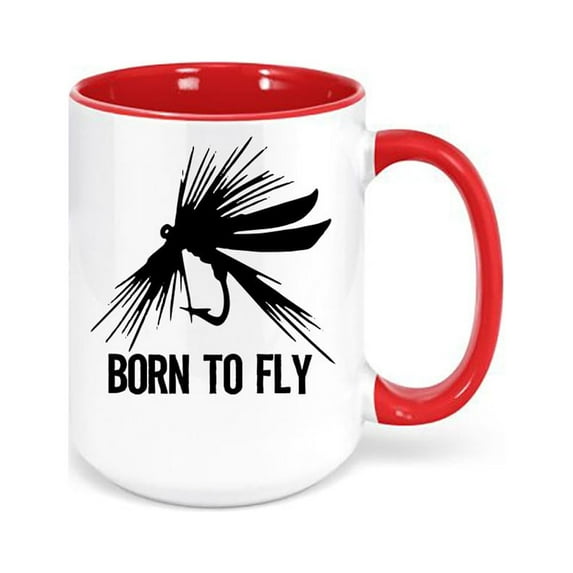 Fly Fishing Coffee Mug, Born To Fly, Fishing Mug, Fishing Gift, Trout Fishing Mug, Fishing Cup, Hunting And Fishing, Gift For Him, Dad Gift, RED