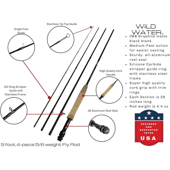 Fly Fishing Combo Starter Kit with CNC Machined Fly Reel, 9 Foot, 4-Piece, 5/6-Weight Graphite Fly Rod with Cork Handle, Accessories, Carrying Case, Fly Box Case & Fishing Flies