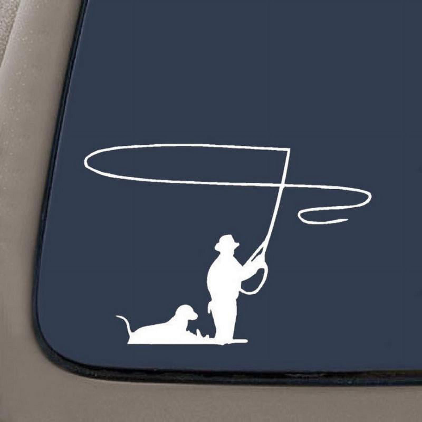 Fly Fishing Decal | 8.5-Inches By 6-Inches | White Vinyl Decal | Car Truck  Van SUV Laptop Macbook Wall Decals
