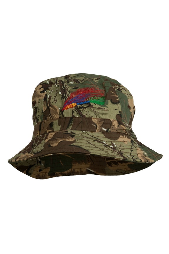 Fly Fishing Embroidered Pigment Dyed Bucket Hat - Camo OSFM