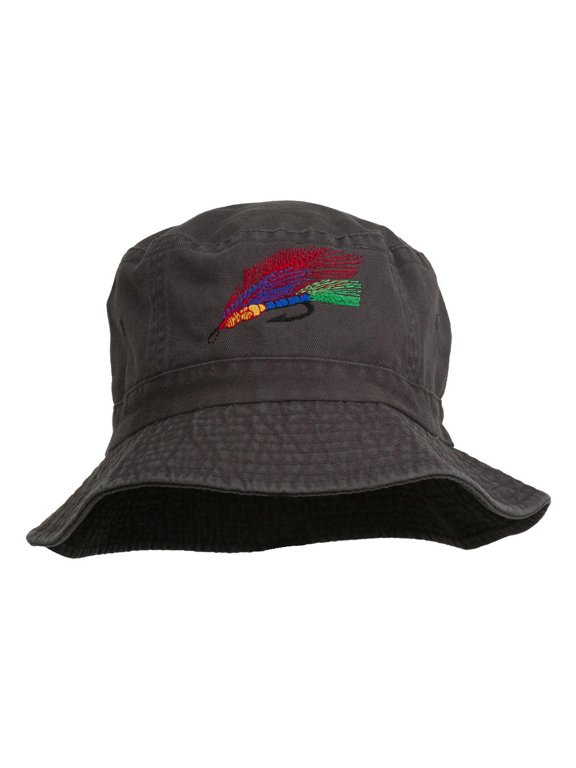 Fly Fishing Embroidered Pigment Dyed Bucket Hat - Charcoal OSFM
