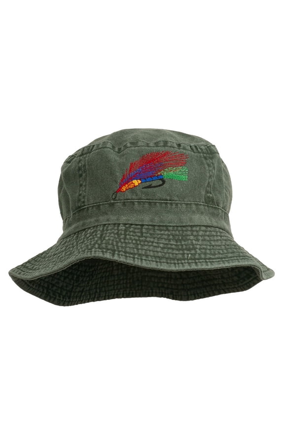 Fly Fishing Embroidered Pigment Dyed Bucket Hat - Green OSFM