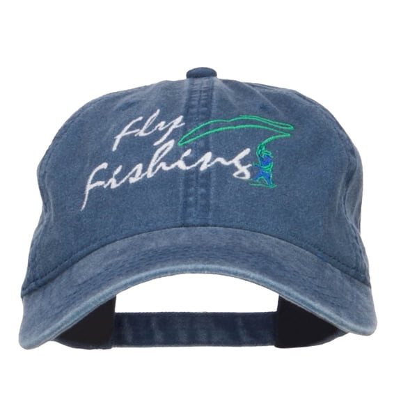 Fly Fishing Embroidered Washed Cap - Navy OSFM