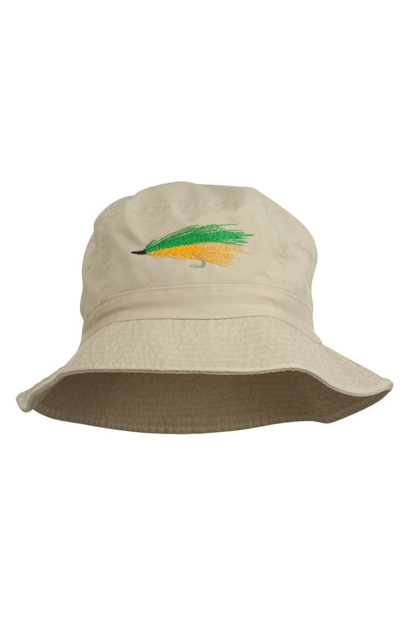 Fly Fishing Embroidered Washed Cotton Bucket Hat - Natural OSFM