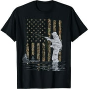 Fly Fishing Fisherman American Flag Camouflage Fly Tying T-Shirt Black