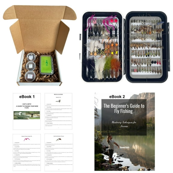 Fly Fishing Flies Assortment | 120 Flies + Fly Box + 2 eBooks | Trout Flies and Bass Flies