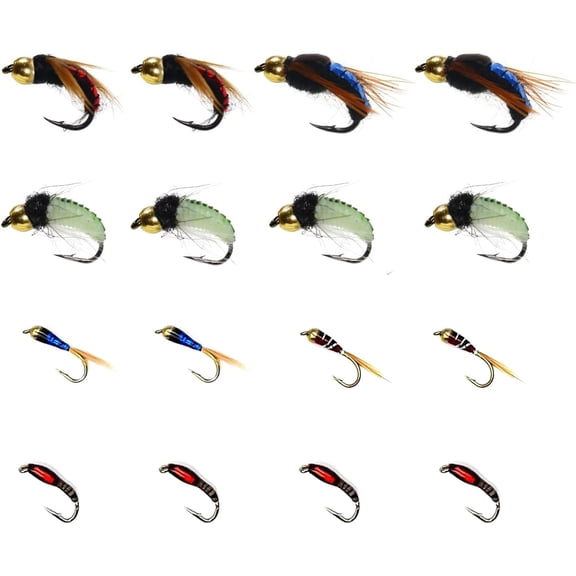 Fly Fishing Flies Assortment Kit, 16 Pcs Hand-Tied Dry Wet Fly Fishing Lures, Nymphs, Streamers, Terrestrials for Trout Bass Sunfish, Pike with Fly Box