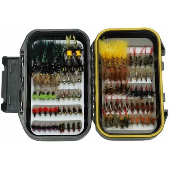 Fly Fishing Flies Assortment Kit with Fly Box, 100PCS Dry/Wet Tenkara Flies, Streamers, Nymph, Popper for Trout Salmon Bass Steelhead Fly Fishing Kit$$Sport & Recreation Other