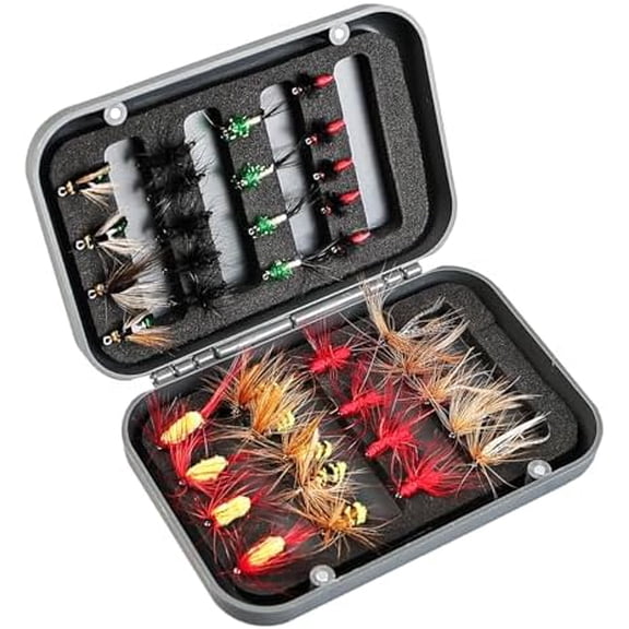 Fly Fishing Flies Assortment Kit, Hand-Tied Dry Wet Fishing Lures, Nymphs, Streamers, Terrestrials for Trout Bass Sunfish, Pike with Magnetic Fly Box