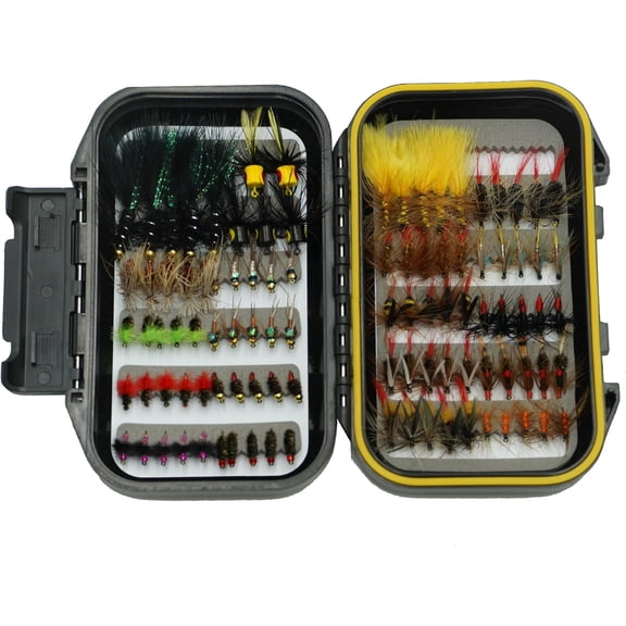 Fly Fishing Flies Assortment Kit with Fly Box, 100PCS Dry/Wet Tenkara Flies, Streamers, Nymph, Popper for Trout Salmon Bass Steelhead Fly Fishing Kit