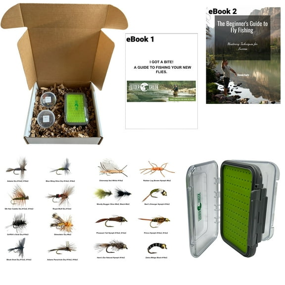 Fly Fishing Flies Gift Box | Set of 48 Flies + Fly Box + 2 Fly Fishing eBooks | Great for Beginners and Experts