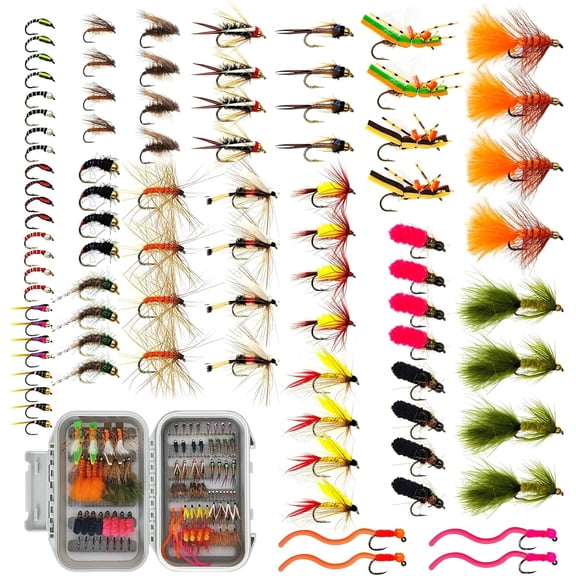 Fly Fishing Flies Kit 88 Pieces Dry Wet Nymph Streamer Hooks Size 8-18 Waterproof Fly Box