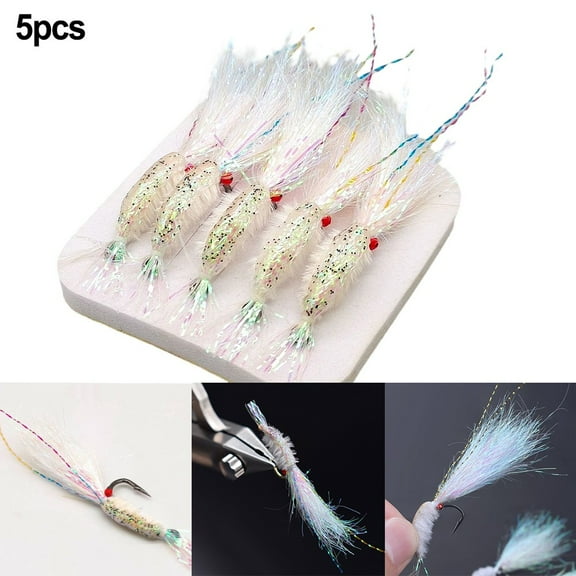 Fly Fishing Hooks Plastic+Metal Saltwater Shrimp Hook White Fishing Tool 4# Fangkenuo