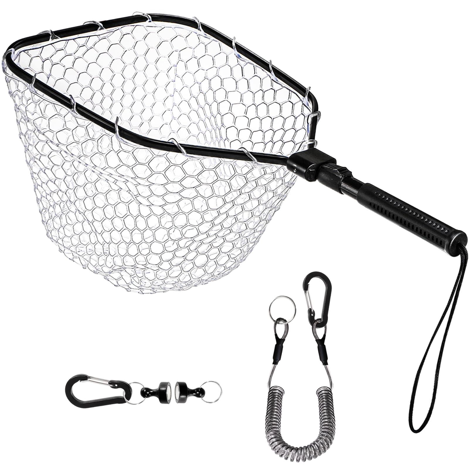 Fly Fishing Landing Net  Soft Rubber Mesh Bass Trout With Collapsible Handle And Magnetic Release Folding Catch For Freshwater Gear Accessories