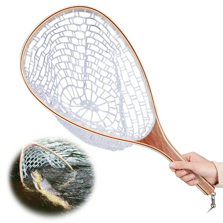 Clear Rubber Replacement Fishing Nets - Deep LARGE rubber netting -  Circumference: 67 inches Wood Fly Fishing net - Handcrafted Custom Fly  Fishing net