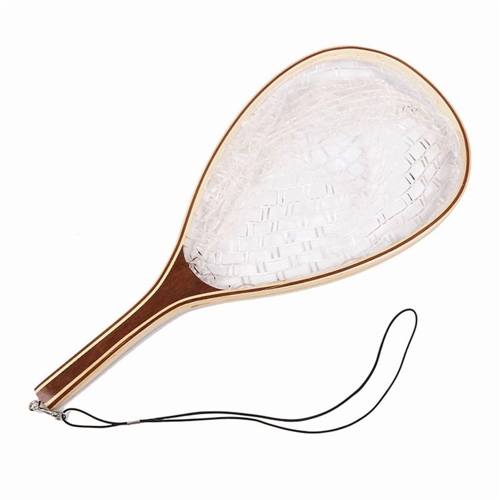Fly Fishing Landing Net Trout Fishing Net, Soft Rubber Catch and Release Fish Net with Wooden Handle Frame,1 x Fishing net 1 x Tie rope