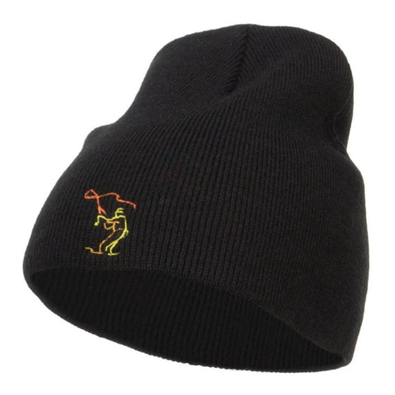 Fly Fishing Man Embroidered Short Beanie - Black OSFM